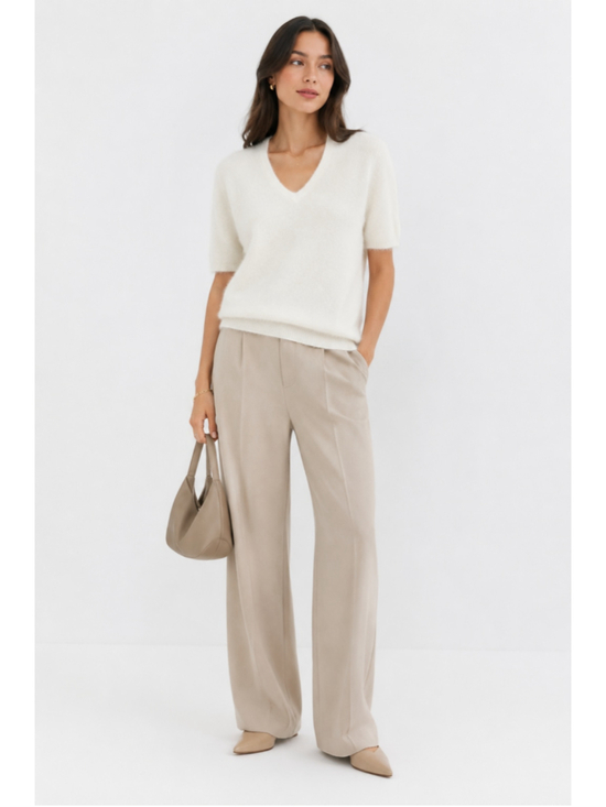 Lisa Yang Sweaters - LISA YANG 100% Cashmere Ivory V-Neck Short Sleeve Sweater Size 1(M) Luxury Knit